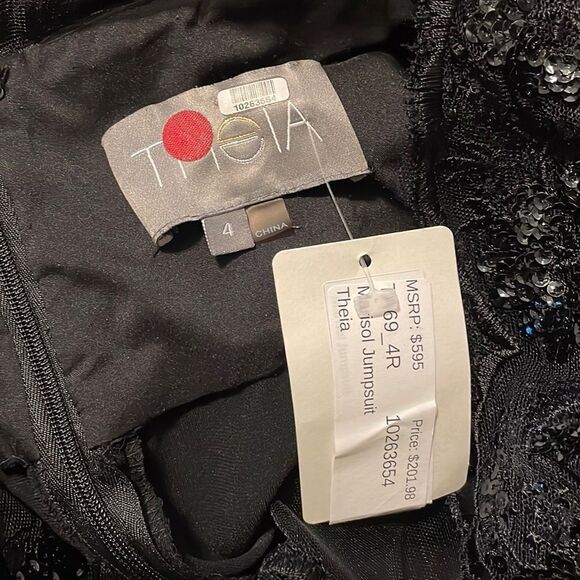 Theia Marisol Jumpsuit Sleeveless Sequin Black 4 - Picture 5 of 7